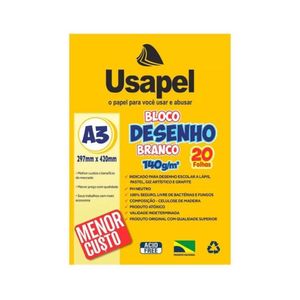 Bloco Desenho Branco A3 297x420mm 140g/m² Usapel (20 Folhas)
