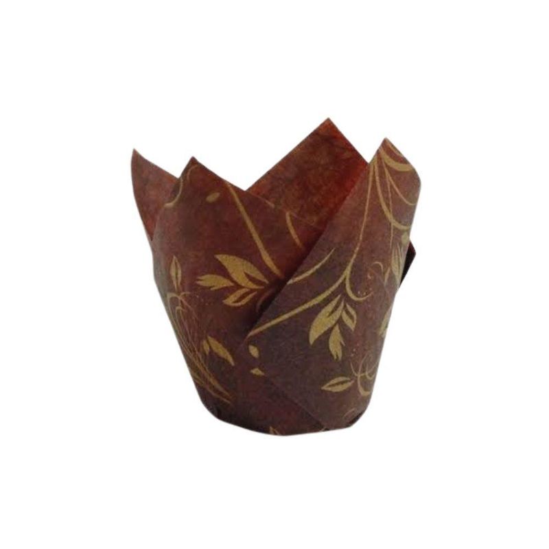 Forminhas de Papel Tulipa Solta Fácil Decorada Marrom com Dourado 60gr Ecopack (25 unidades)