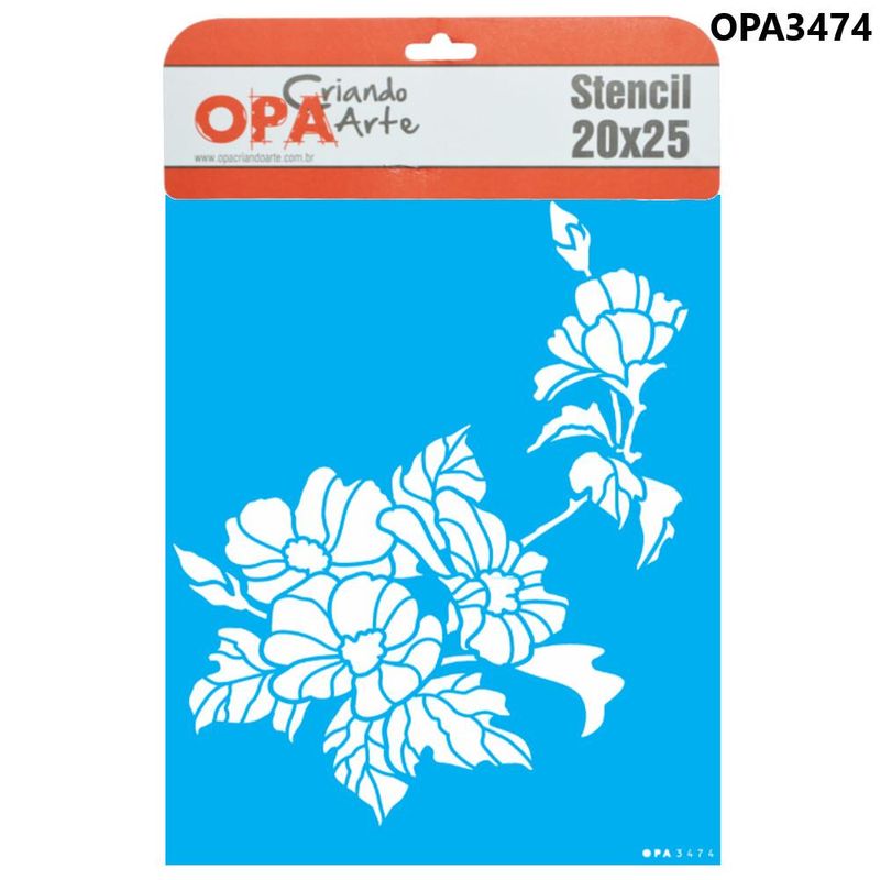 Stencil-Simples-de-Acetato-para-Pintura-20x25cm-Ref.-OPA-3474-Flores-Papoulas-OPA--01-unidade-