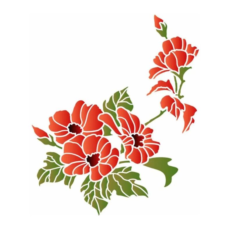 Stencil-Simples-de-Acetato-para-Pintura-20x25cm-Ref.-OPA-3474-Flores-Papoulas-OPA--01-unidade-