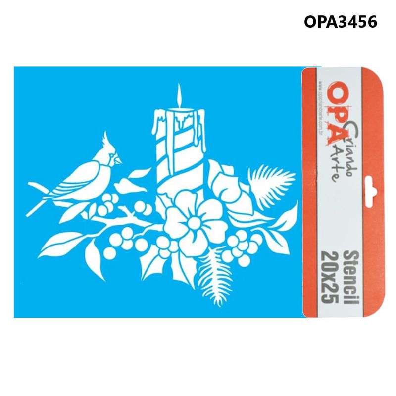 Stencil Simples de Acetato para Pintura 20x25cm Ref. OPA 3456 Vela C/ Arranjo e Pássaro OPA (01 unidade)