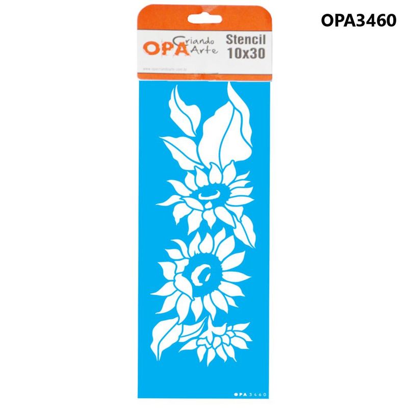 Stencil Simples de Acetato para Pintura 10x30cm Ref. OPA 3460 Flores Girassóis OPA (01 unidade)