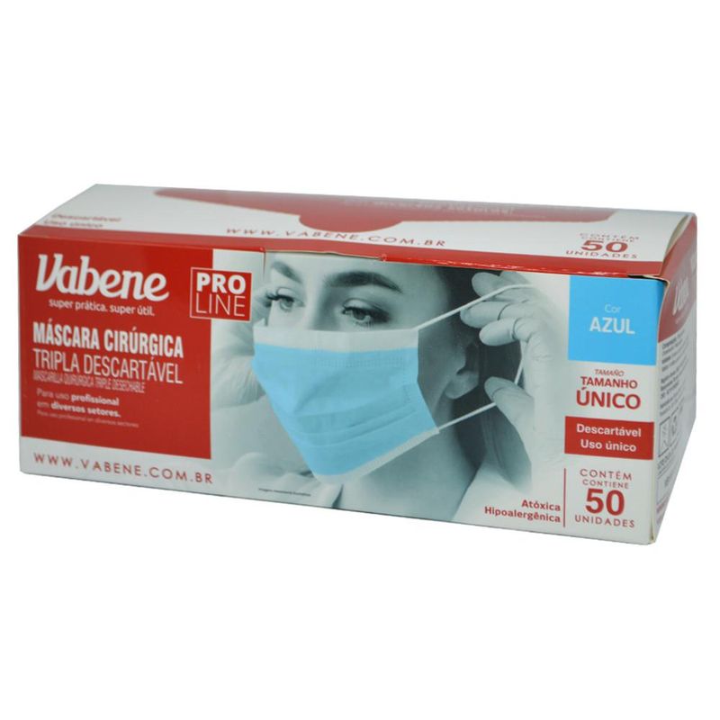 Mascara-Cirurgica-Descartavel-Pro-Line-Tripla-Camada-com-Elastico-Azul-Vabene--50-unidades-