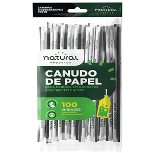 Canudo de Papel Preto 25cm Natural Produtos (100 unidades)