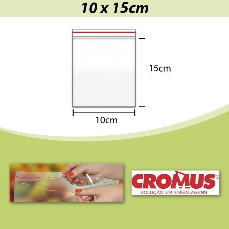 Saco PP Incolor Adesivado 10x15cm Cromus (100 unidades)
