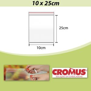 Saco PP Incolor Adesivado 10x25cm Cromus (100UND)