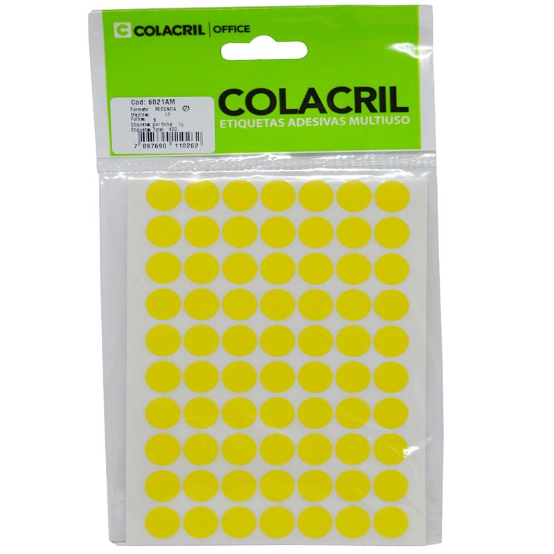 Etiquetas-Adesivas-Multiuso-Redonda-Amarela-13mm-Ref.-6021AM-Colacril--420-etiquetas-