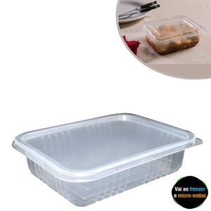 Marmita de Plástico Retangular Transparente com Tampa para Freezer ou Microondas Ref. G 302 700ml Galvanotek