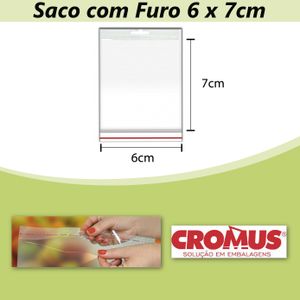 Saco PP Incolor Adesivado com Furo 6x7cm Cromus (100UND)