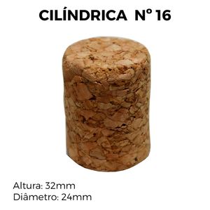 Rolha Cortiça Cilíndrica N°16 32x23mm (10 unidades)