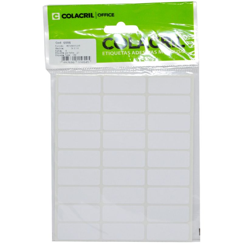 Etiquetas Adesivas Multiuso Retangular 34x14mm Ref. 6006 Colacril (162 etiquetas)