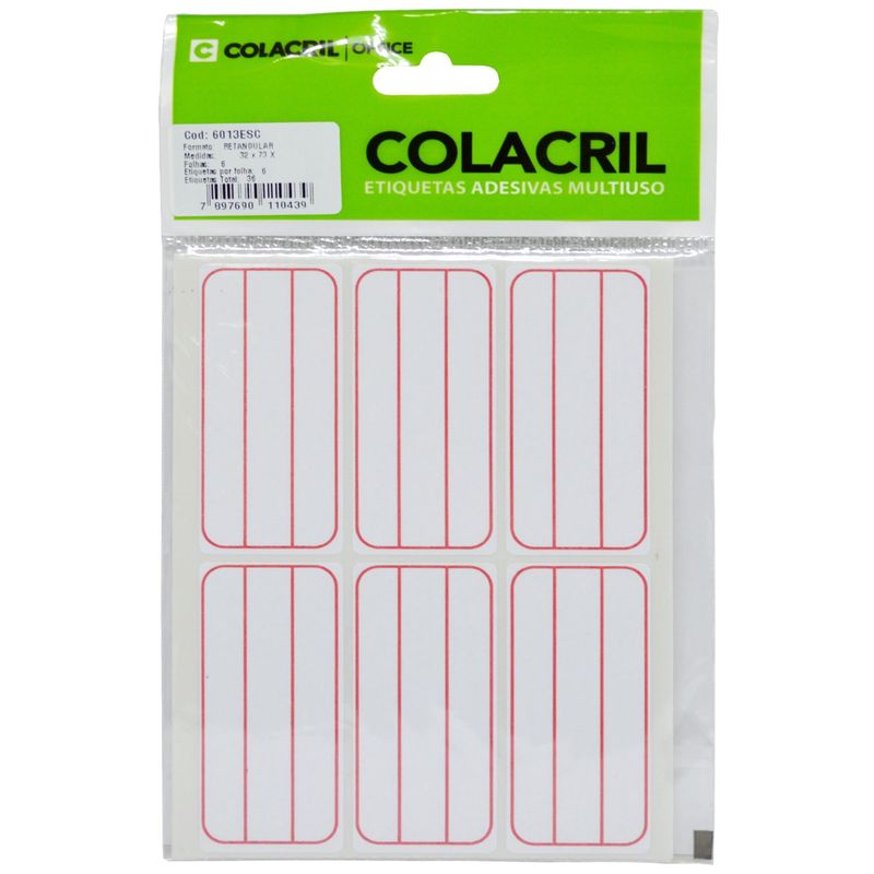 Etiquetas Adesivas Multiuso Retangular 32x73mm Ref. 6013ESC Colacril (36 etiquetas)