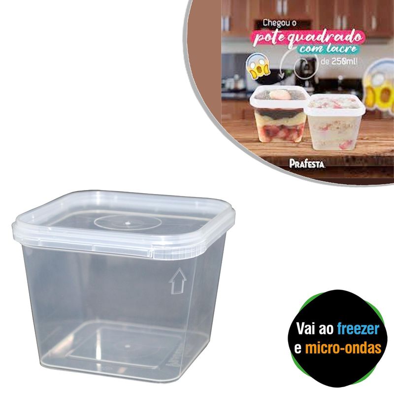Pote-Quadrado-PP-Transparente-com-Tampa-250ml-Com-Lacre-Prafesta--Kit-com-10-unidades-
