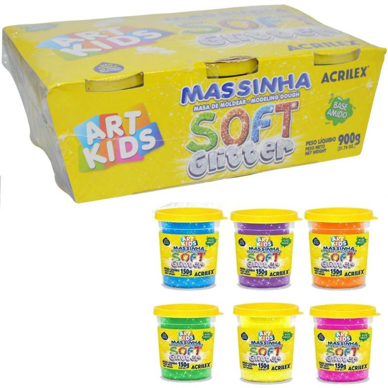 Massinha de Modelar Soft Glitter C/ 06 Cores Ref. 07366 Acrilex (06 unidades)