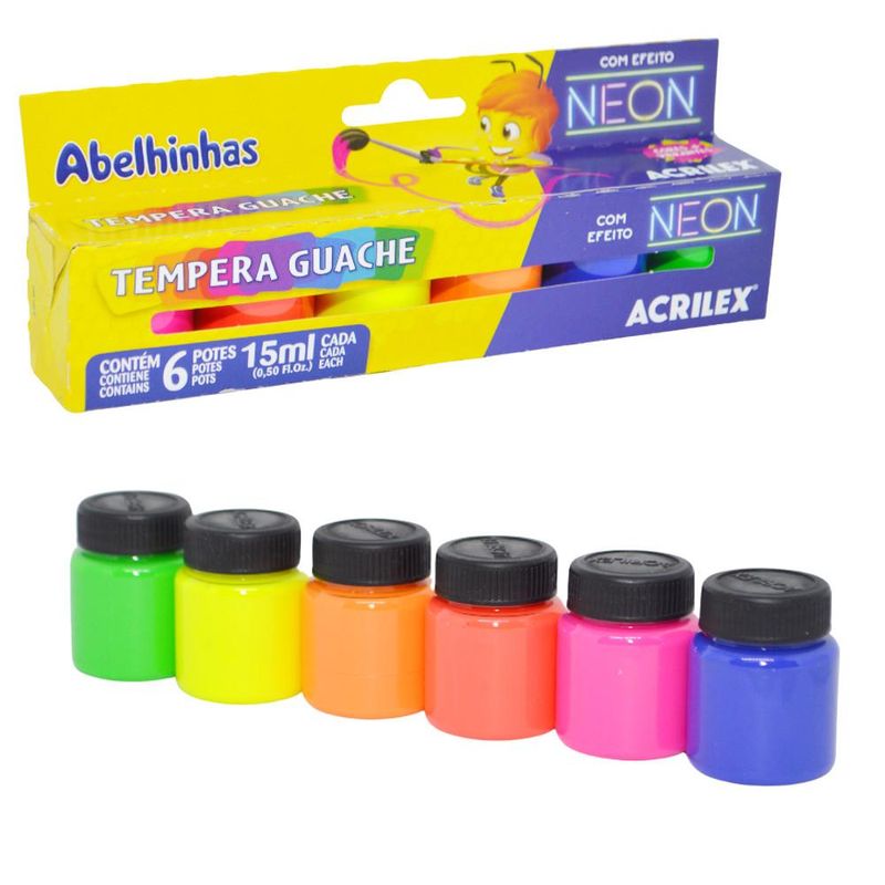Tinta-Tempera-Guache-Abelhinhas-Neon-C--06-Cores-15ml-Ref.-01006-Acrilex--06-unidades-