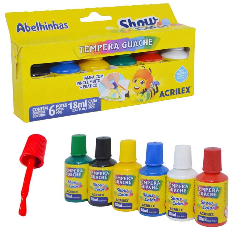 Tinta Tempera Guache Abelhinhas Show Color C/ 06 Cores 18ml Ref. 02005 Acrilex (06 unidades)