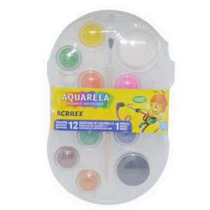 Tinta Aquarela em Pastilhas C/ 12 Cores e Pincel Ref. 01812 Acrilex (13 peças)