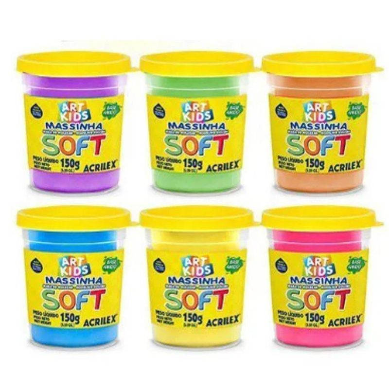 Massinha de Modelar Soft C/ 6 Cores Ref.: 07306 Acrilex (450 gramas)