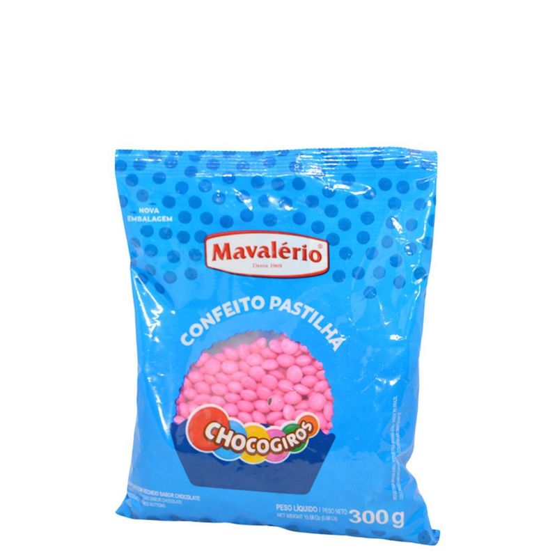 Mini Pastilhas Confeitadas Sabor Chocolate Rosa Chocogiros Mavalério (300 gramas)