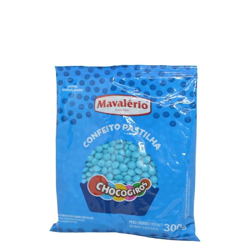 Mini Pastilhas Confeitadas Sabor Chocolate Azul Chocogiros Mavalério (300 gramas)