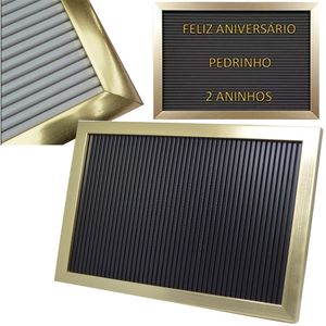 Quadro Letreiro Decorativo Retangular de Plástico C/ Letras, Números e Emojis Dourado 22,5x30,5cm Art Lille (01 Kit)