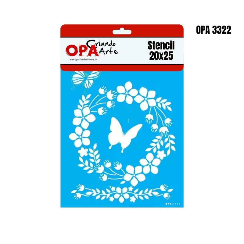 Stencil Simples de Acetato para Pintura 20x25cm Ref. OPA 3322 Guirlanda Borboleta OPA Criando Arte (01 Unidade)