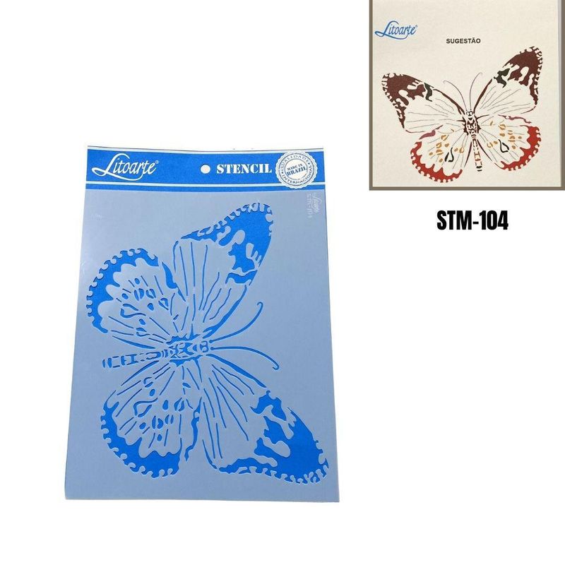 Stencil Simples de Acetato para Pintura 17x21cm Ref. STM-104 Borboleta Média Litoarte (01 Unidade)