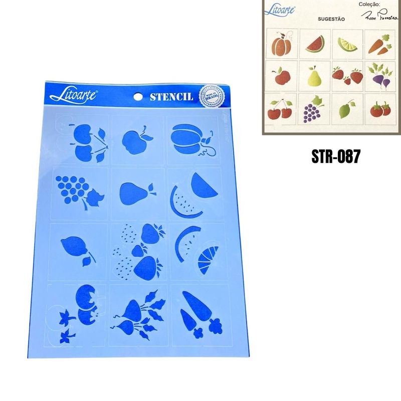 Stencil-Simples-de-Acetato-para-Pintura-25x20cm-Ref.-STR-087-Legumes-e-Frutas-Mini-Litoarte--01-Unidade-