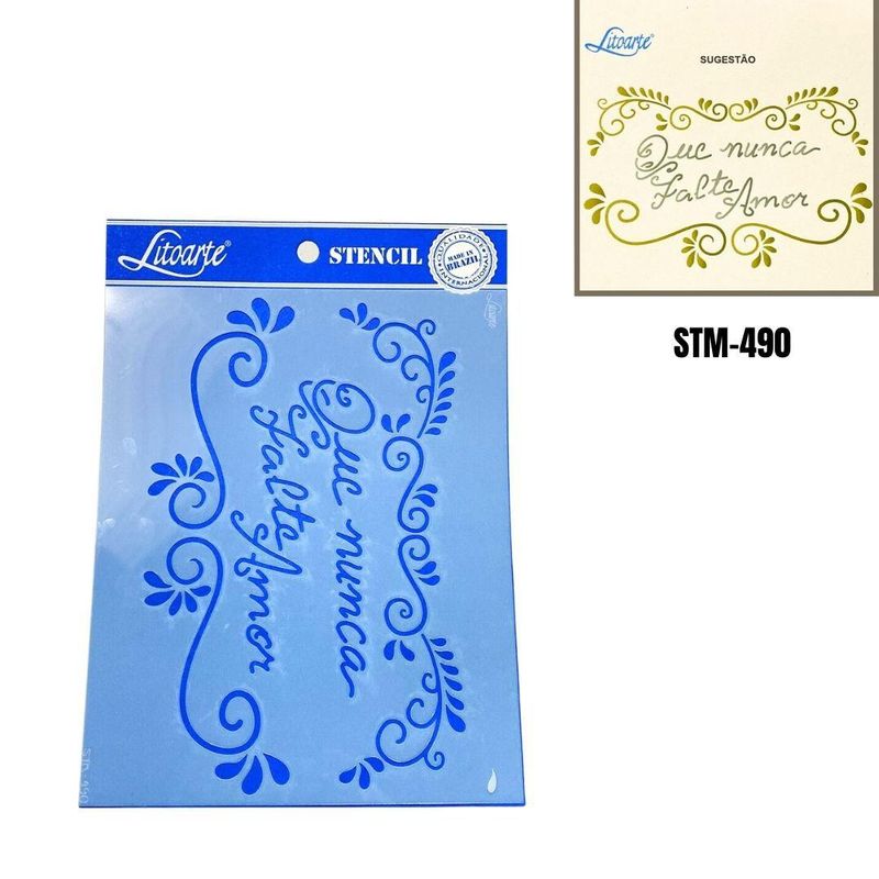 Stencil Simples de Acetato para Pintura 17x21cm Ref. STM-490 Frase Que Nunca Falte Amor Litoarte (01 Unidade)