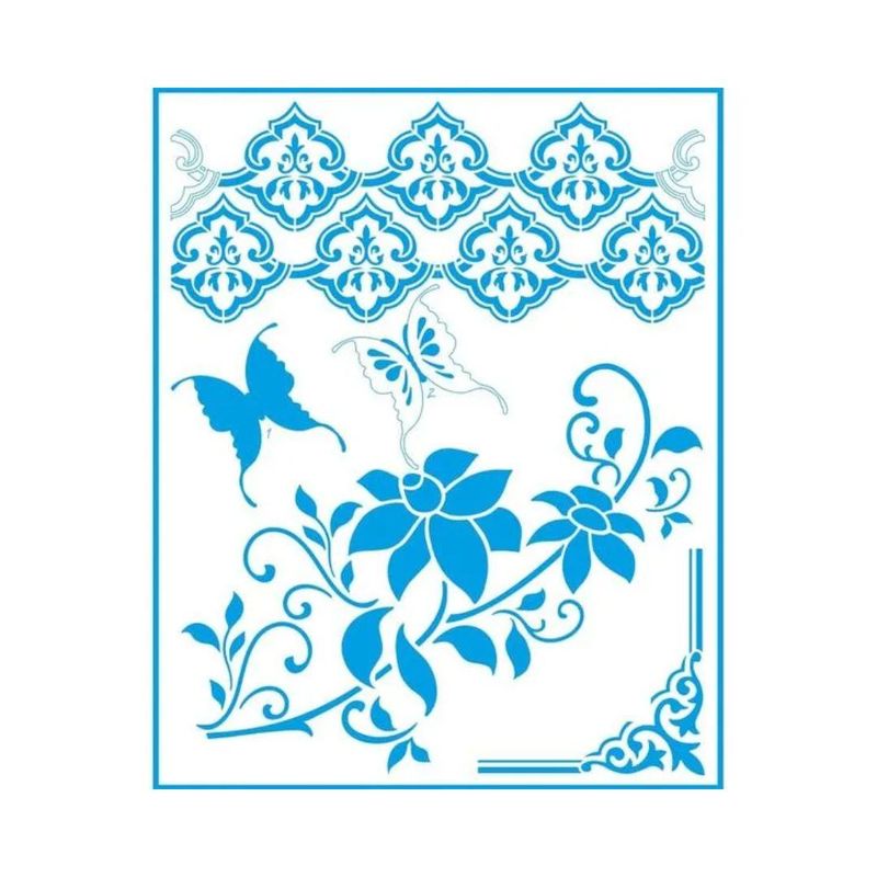 Stencil Simples de Acetato para Pintura 20x25cm Ref. STR-184 Arabesco Borboleta Litoarte (01 Unidade)