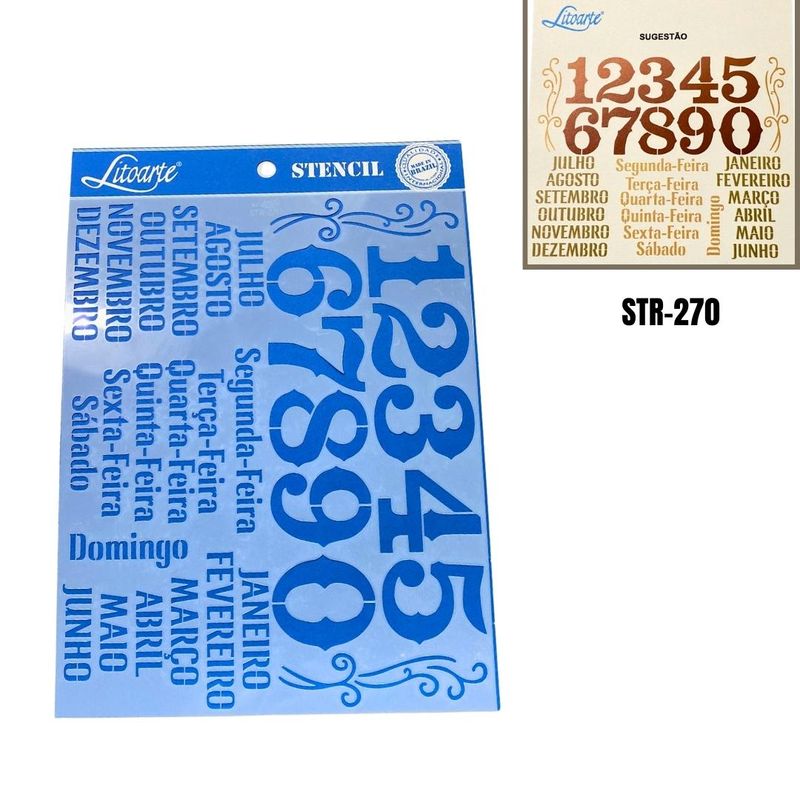 Stencil Simples de Acetato para Pintura 25x20cm Ref. STR-270 Calendário Permanente Litoarte (01 Unidade)