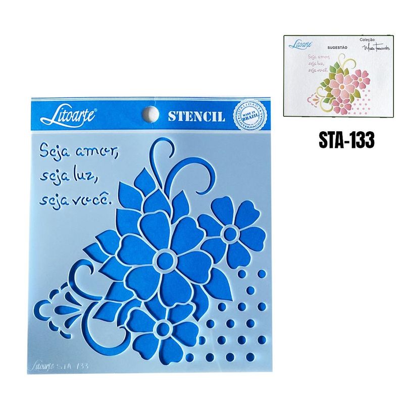 Stencil Simples de Acetato para Pintura 14x14cm Ref. STA-133 Flores Litoarte (01 Unidade)