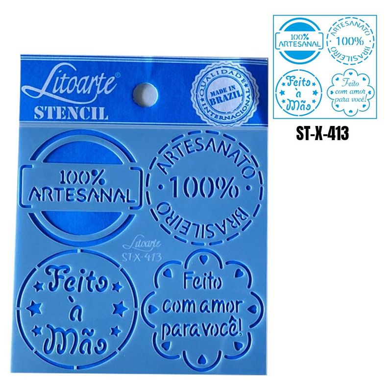 Stencil Simples de Acetato para Pintura 10x10cm Ref. ST-X-413 Selos Artesanal Litoarte (01 Unidade)