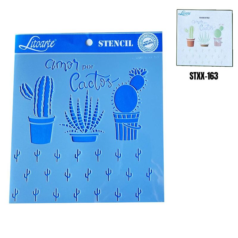 Stencil Simples de Acetato para Pintura 20x20cm Ref. STXX-163 Amor por Cactos Litoarte (01 Unidade)