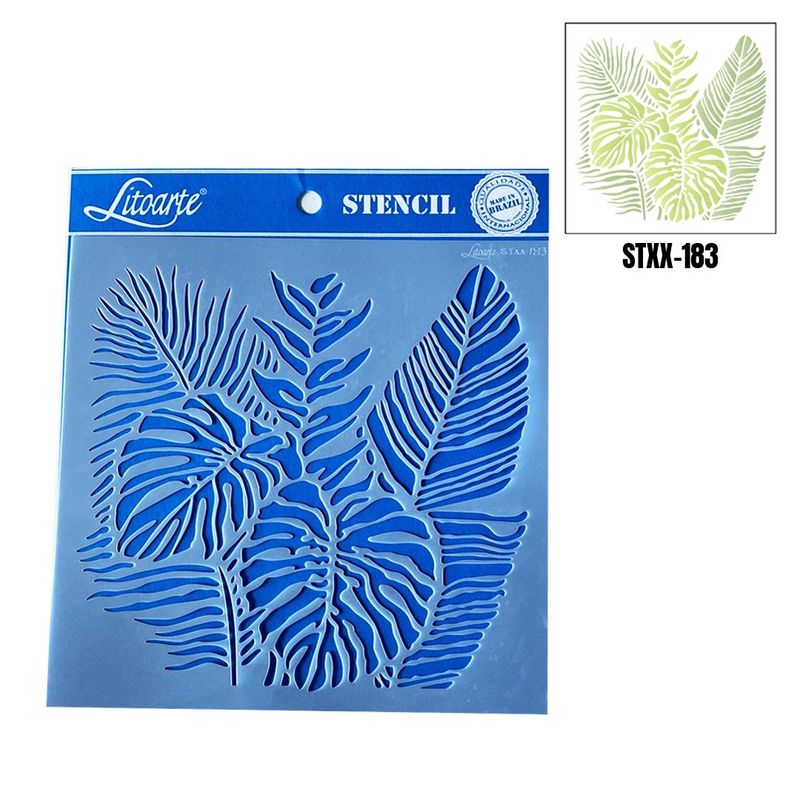 Stencil Simples de Acetato para Pintura 20x20cm Ref. STXX-183 Folhas Tropicais V Litoarte (01 Unidade)