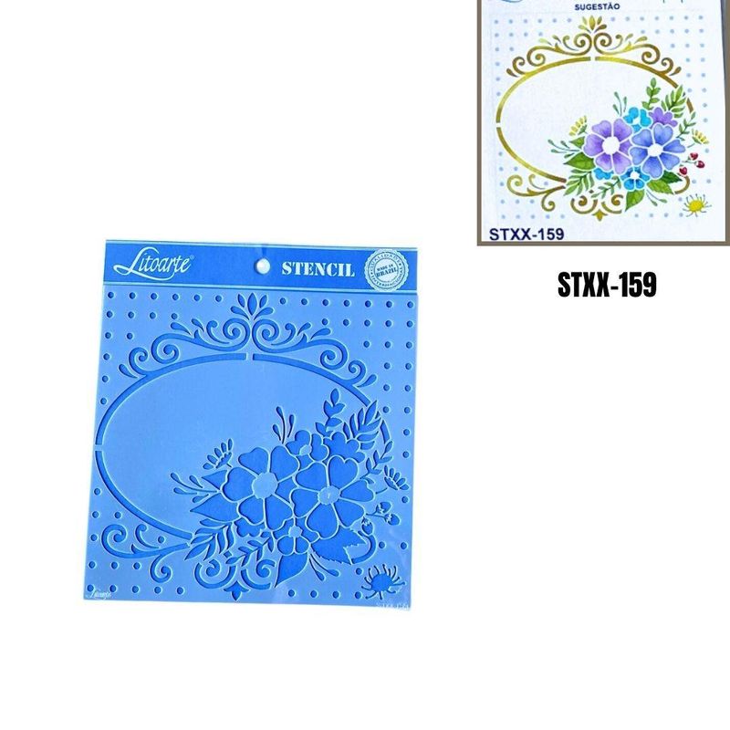 Stencil Simples de Acetato para Pintura 20x20cm Ref. STXX-159 Moldura, Flores e Poá Litoarte (01 Unidade)