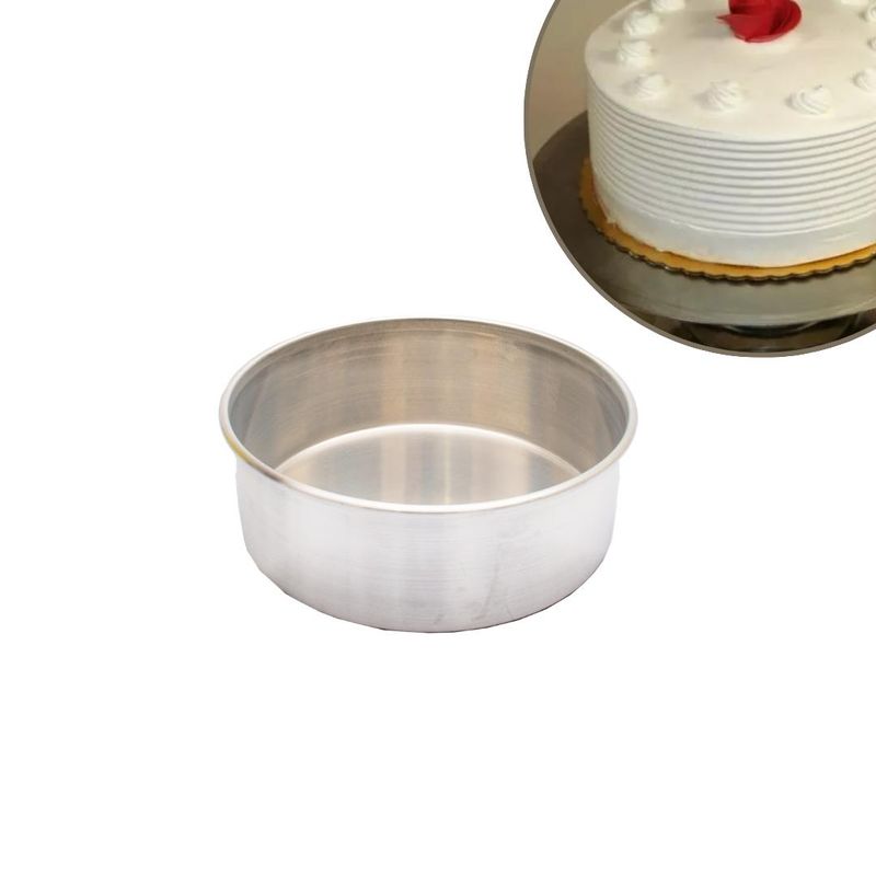 Forma de Alumínio Redonda Reta para Bolo com Fundo Fixo 10x6cm Alumínio Circular (01 Unidade)