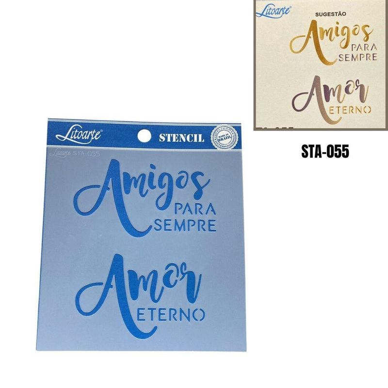 Stencil Simples de Acetato para Pintura 14x14cm Ref. STA-055 Amigos Para Sempre e Amor Eterno Litoarte (01 Unidade)