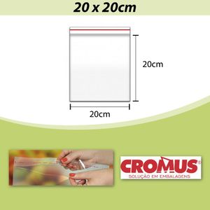 Saco PP Incolor Adesivado 20x20cm Cromus (100 unidades)