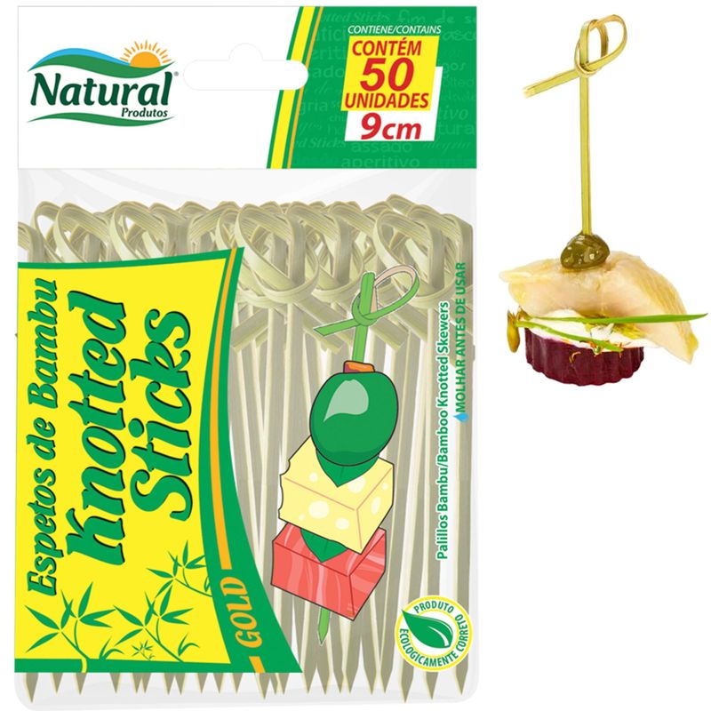 Espeto em Madeira de Bambu Knotted Sticks Gold 9cm Natural Produtos (50 unidades)