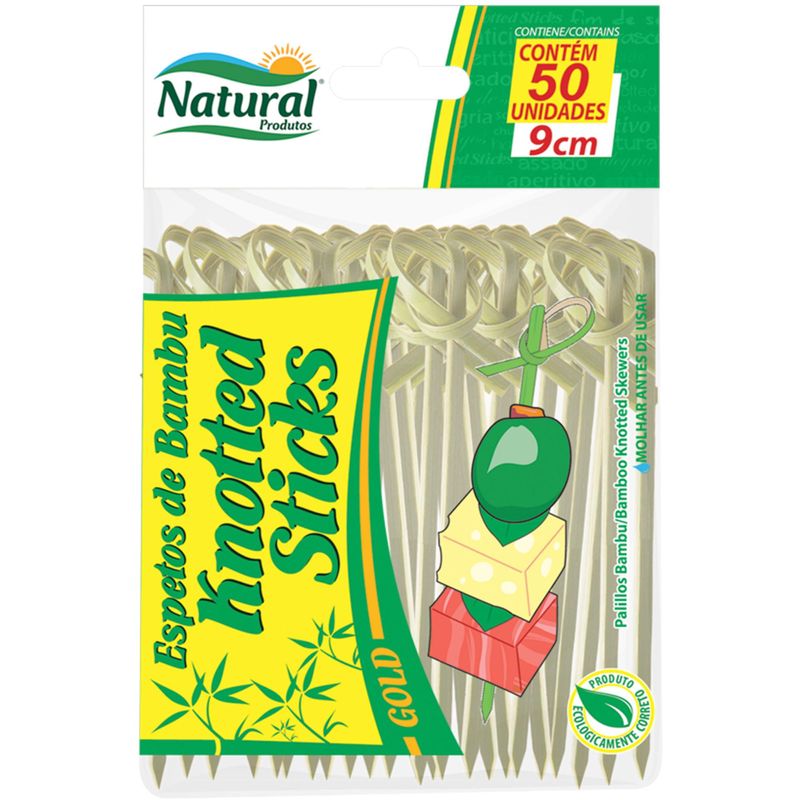 Espeto em Madeira de Bambu Knotted Sticks Gold 9cm Natural Produtos (50 unidades)