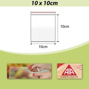 Saco PP Incolor Adesivado 10x10cm AIA (100 unidades)