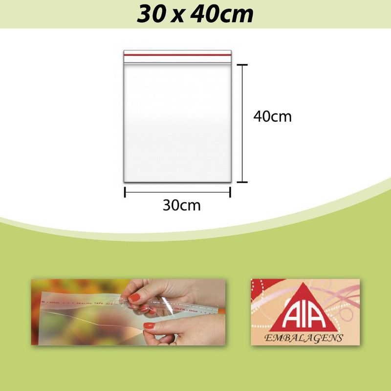 Saco PP Incolor Adesivado 30x40cm AIA (100 unidades)