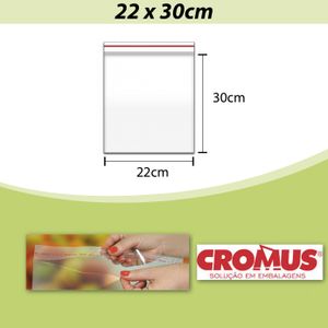 Saco PP Incolor Adesivado 22x30cm Cromus (100UND)
