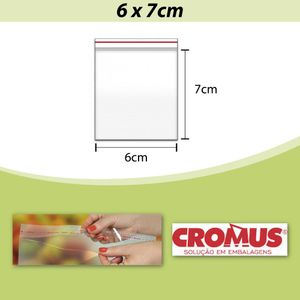 Saco PP Incolor Adesivado 6x7cm Cromus (100 unidades)