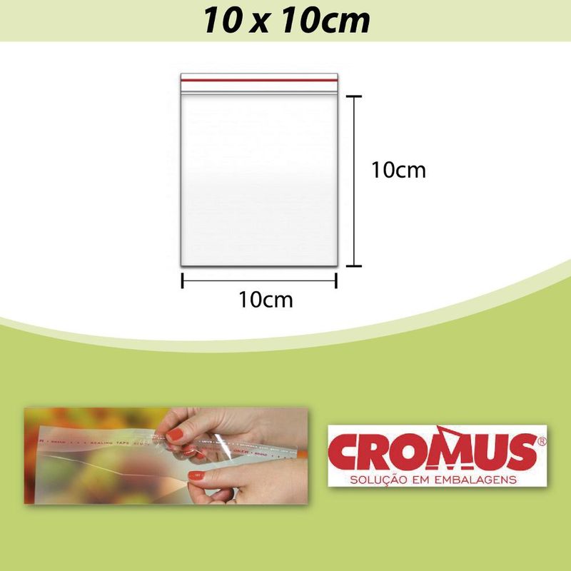 Saco PP Incolor Adesivado 10x10cm Cromus (100 unidades)