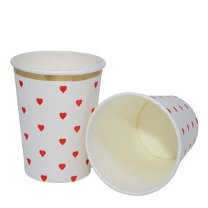 Copo de Papel Mini Coração Vermelho C/ Borda Dourada 270ml Silver Festas (08 unidades)