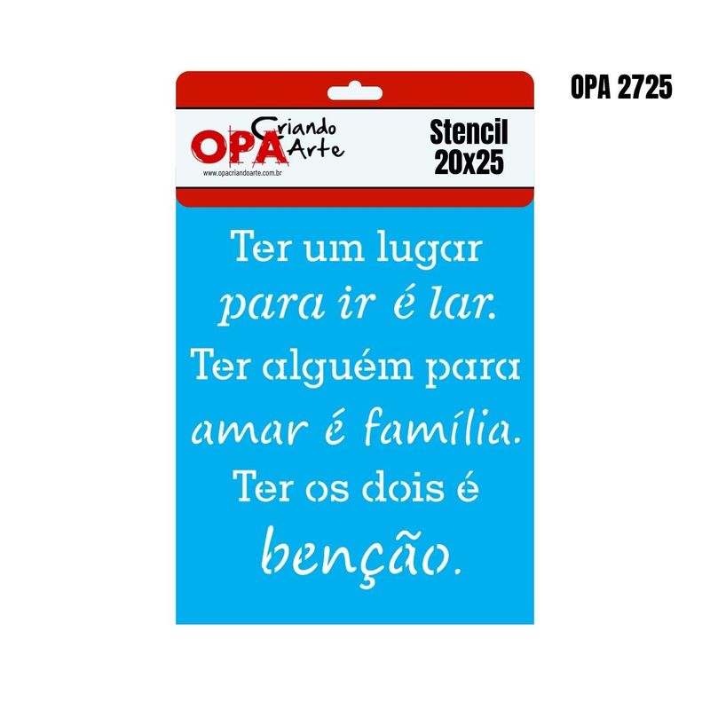 Stencil Simples de Acetato para Pintura 20x25cm Ref. OPA 2725 Frase Benção OPA Criando Arte (01 Unidade)