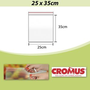 Saco PP Incolor Adesivado 25x35cm Cromus (100 unidades)