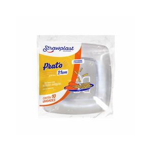 Prato Descartável Incolor Quadrado 21cm Strawplast (10 Unidades)